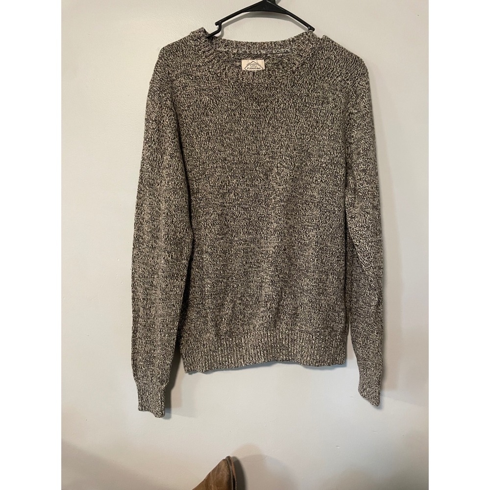 St Johns Bay Mens Large Marled Knit Sweater Black White Cotton Crewneck L